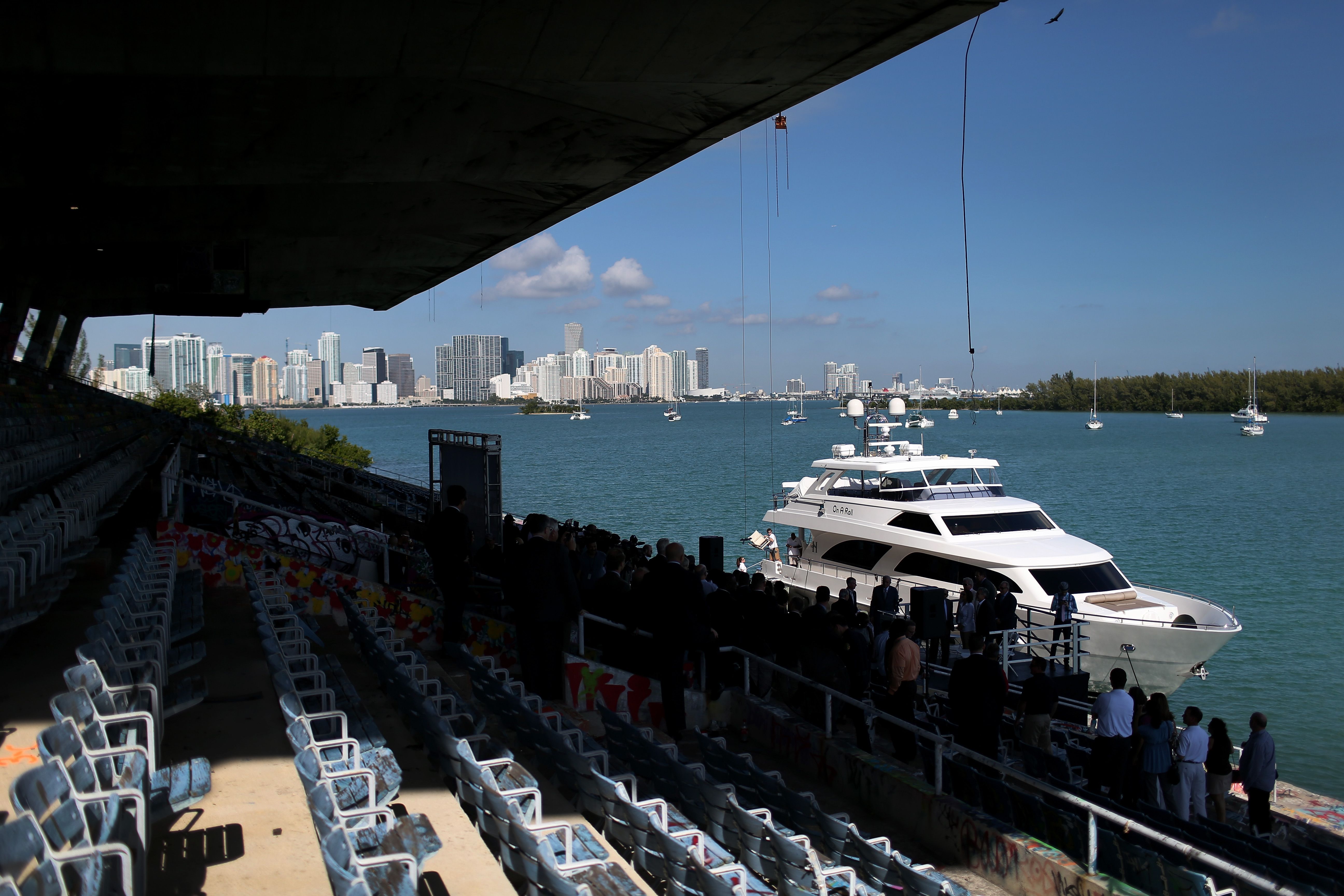 MIAMI, FL - NOVEMBER 13: The historic Miami Marine Stadium is seen as city officials announced a plan to bring the Miami International Boat Show to the venue in 2016 and 2017 with hopes to renovate the site by raising a $30 million for a restoration project on November 13, 2014 in Miami, Florida. Th