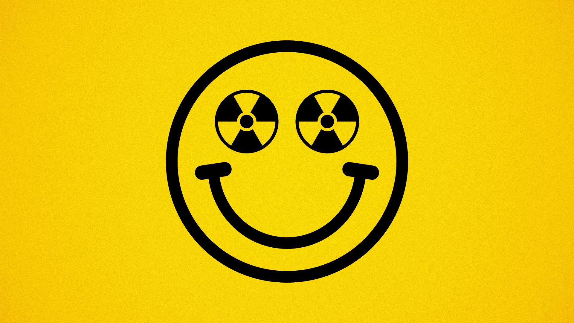 Illustration of a smiley face with radiation symbols for eyes.
