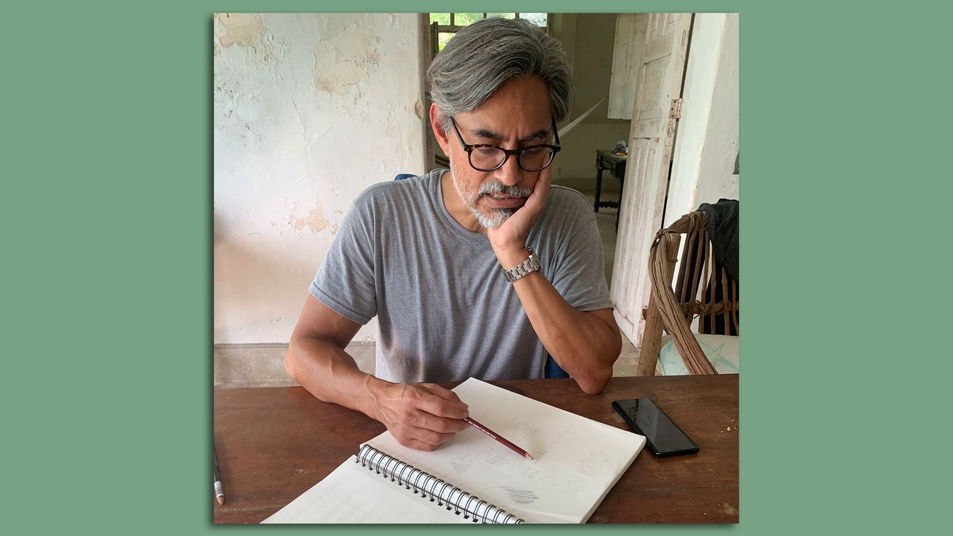 Gerardo Aldana drawing Mayan hieroglyphs 