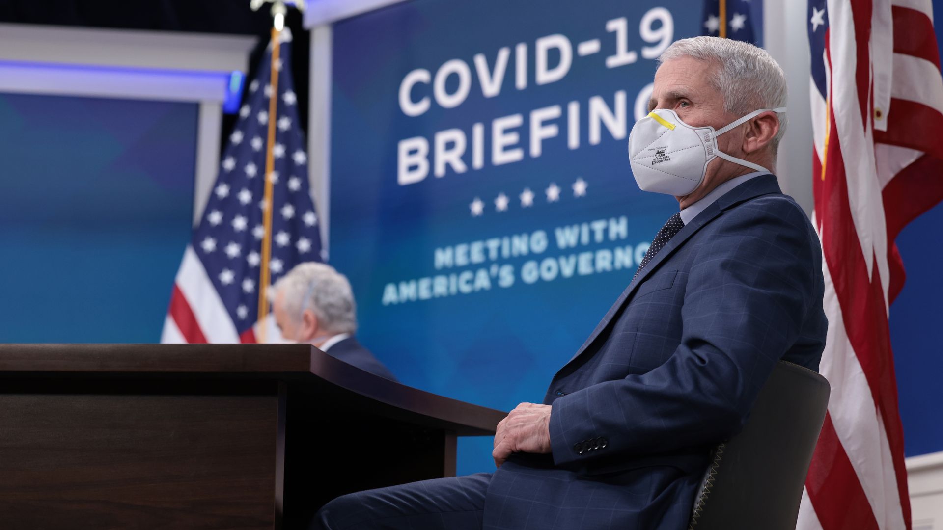Dr. Anthony Fauci waits for President Biden to arrive for a video call on December 27, 2021 in Washington, DC