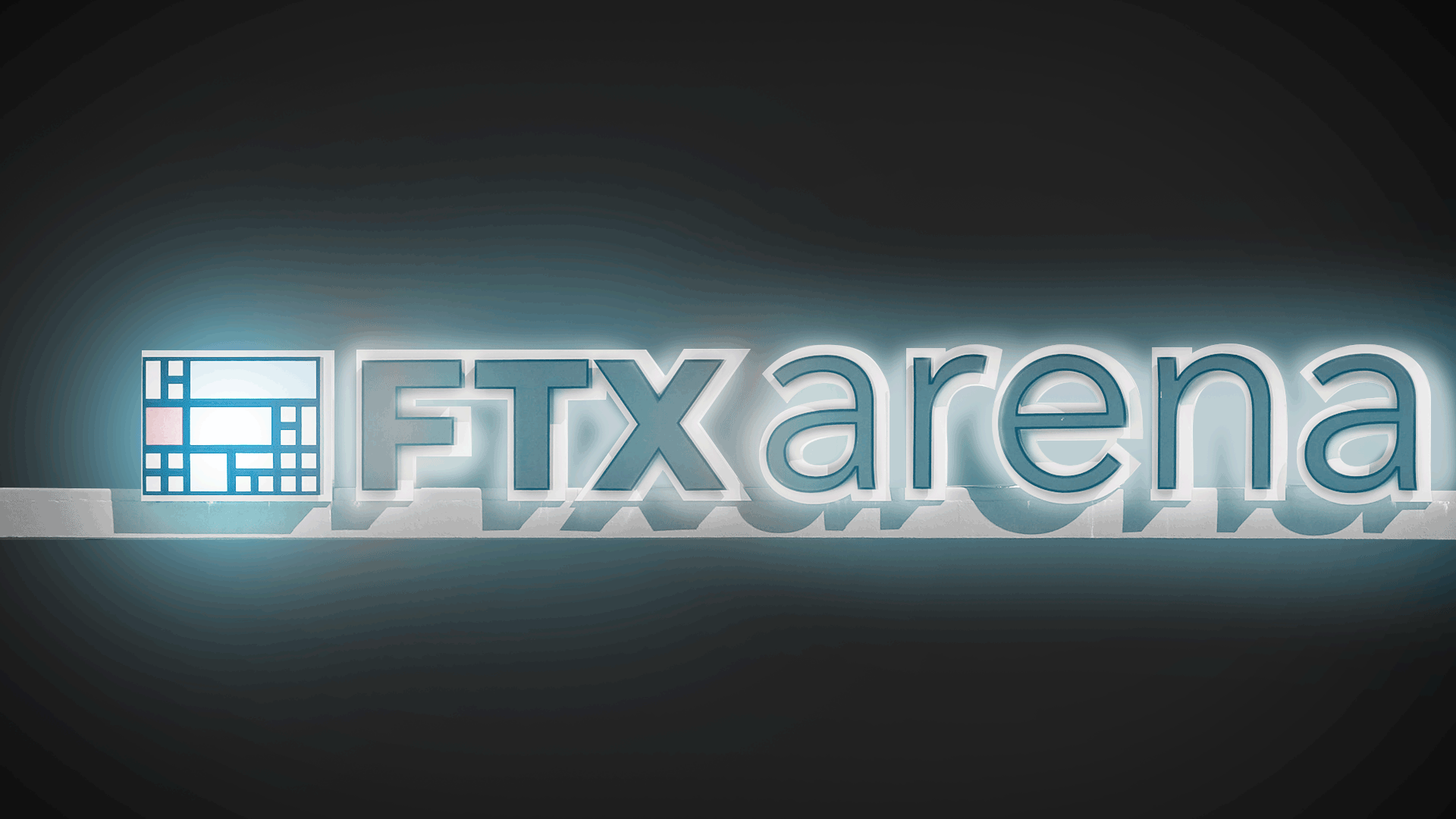 Animated illustration of the FTX arena sign flickering on and off.