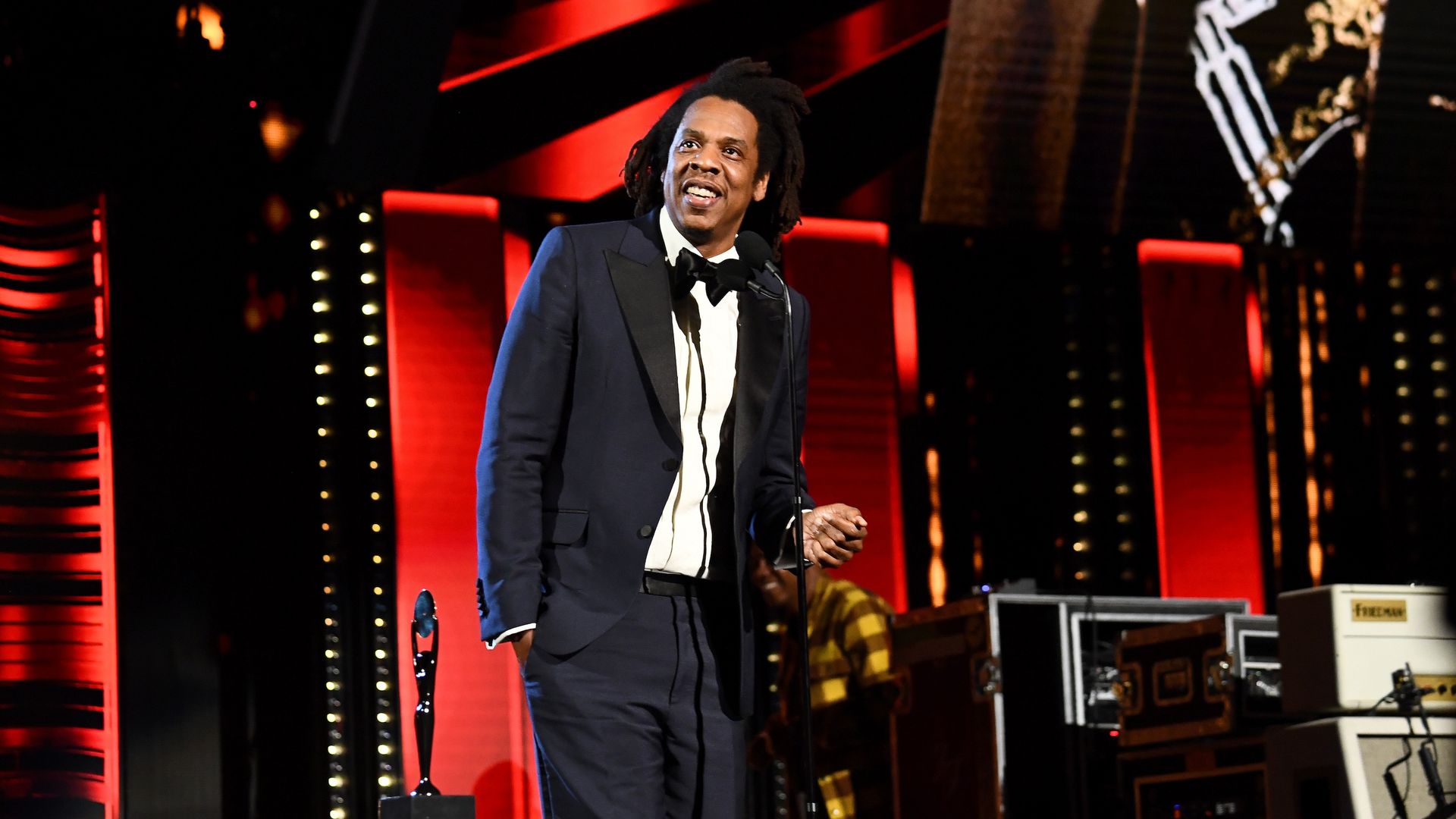 Jay-Z speaks at the 2021 Rock & Roll Hall of Fame ceremony.