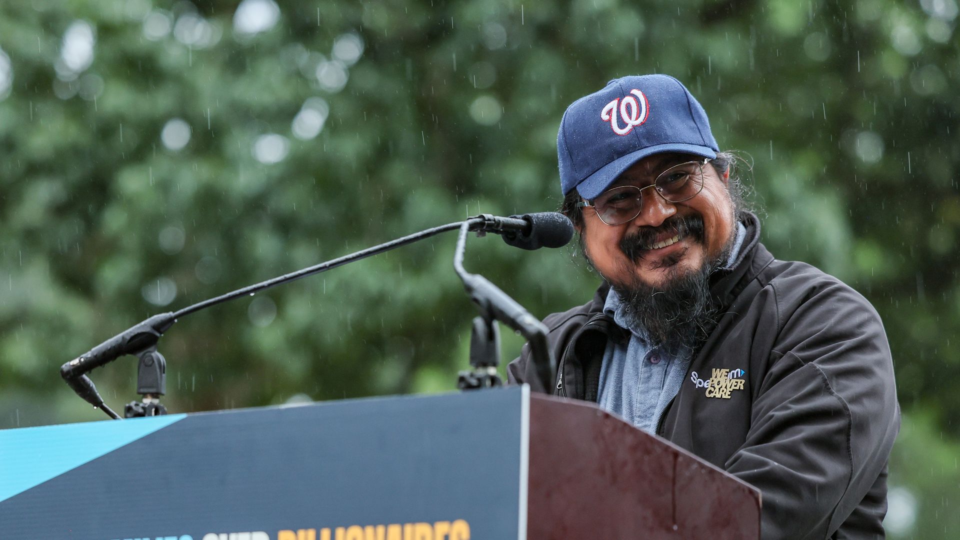 Caregiver and advocate Jesus Escodido speaks during a rally opposing House Republicans Tax Proposal prior to the final House Vote on Capitol Hill on May 21.