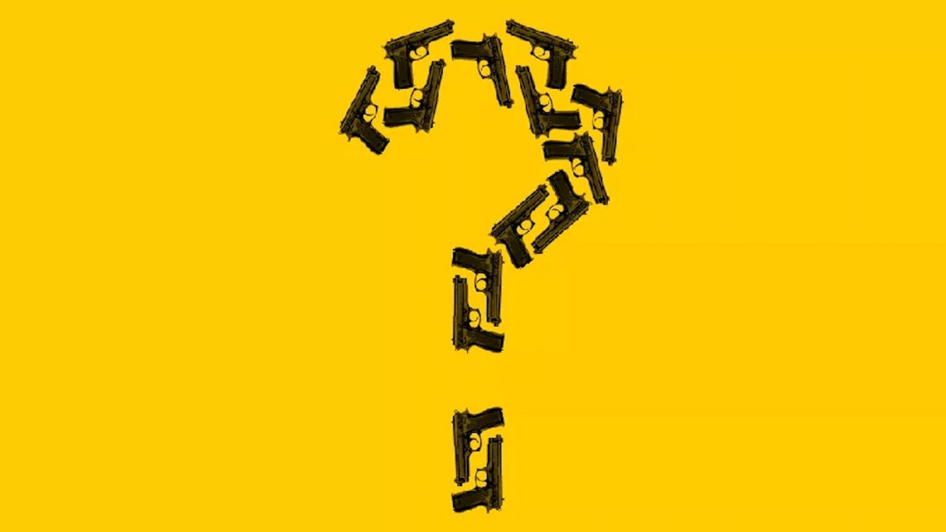 Illustration of a question mark made out of guns. 