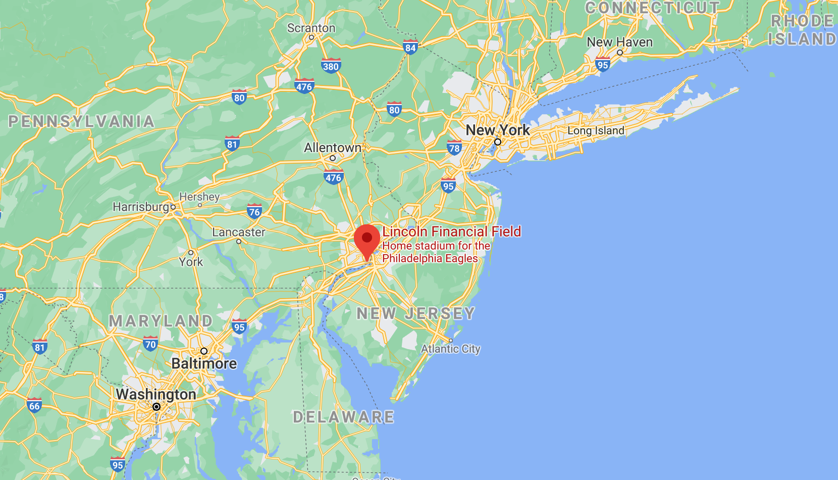 screenshot of lincoln financial field in philly on google maps
