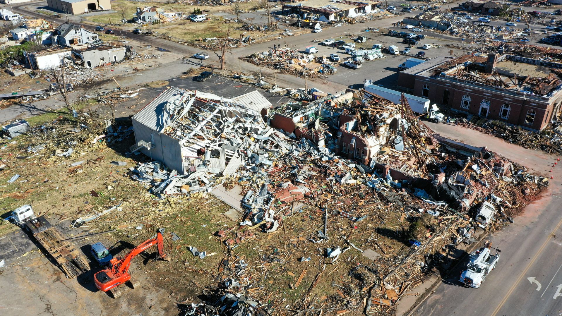 Tornado damage in Mayfield, Kentucky on Dec. 12, 2021.