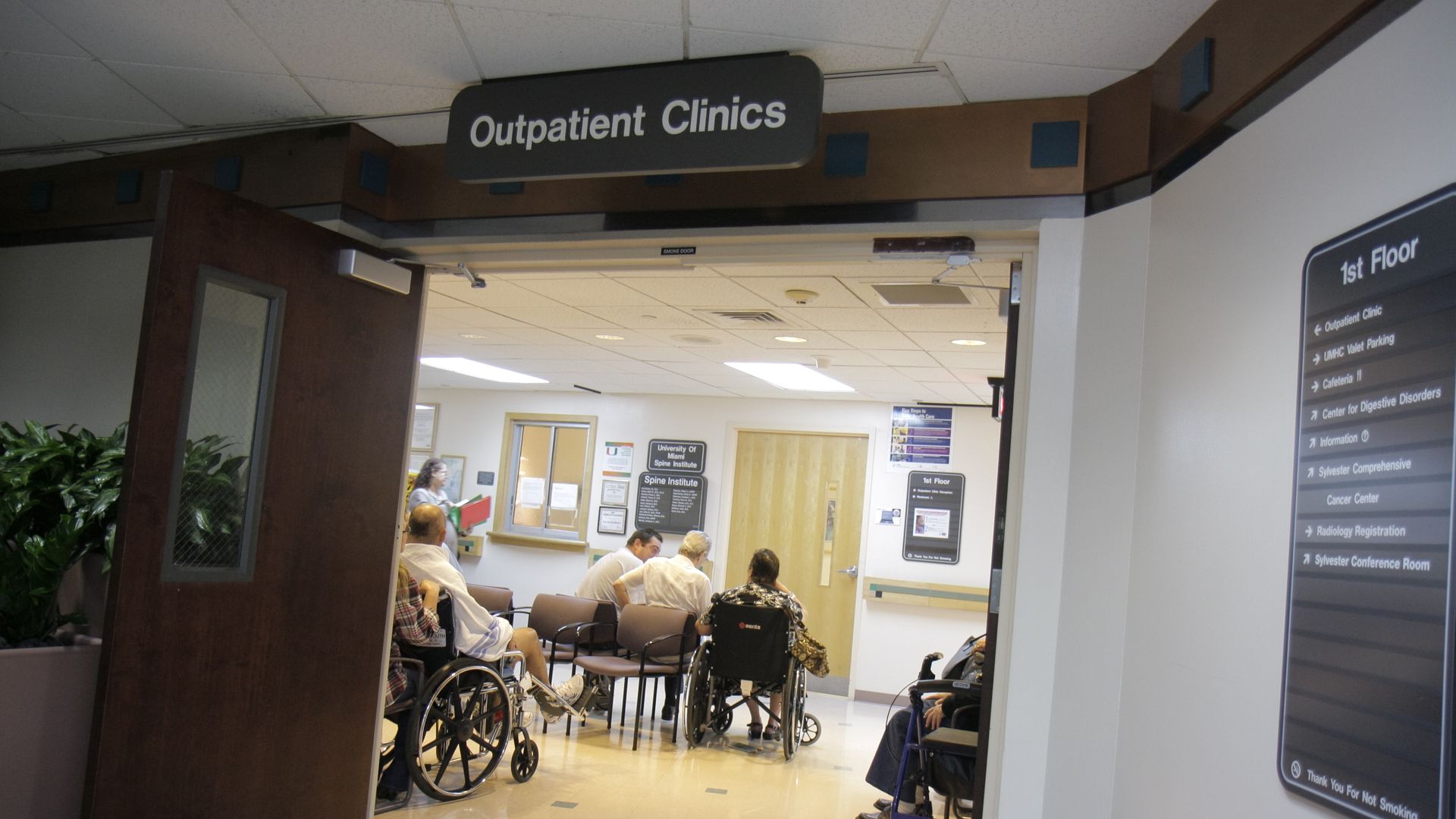 A hospital outpatient clinic where patients are waiting.