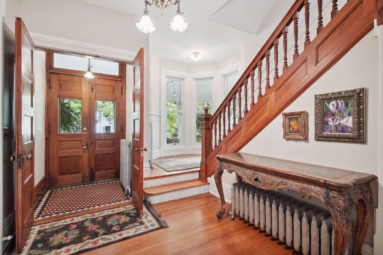 entryway with intricate wood detailing