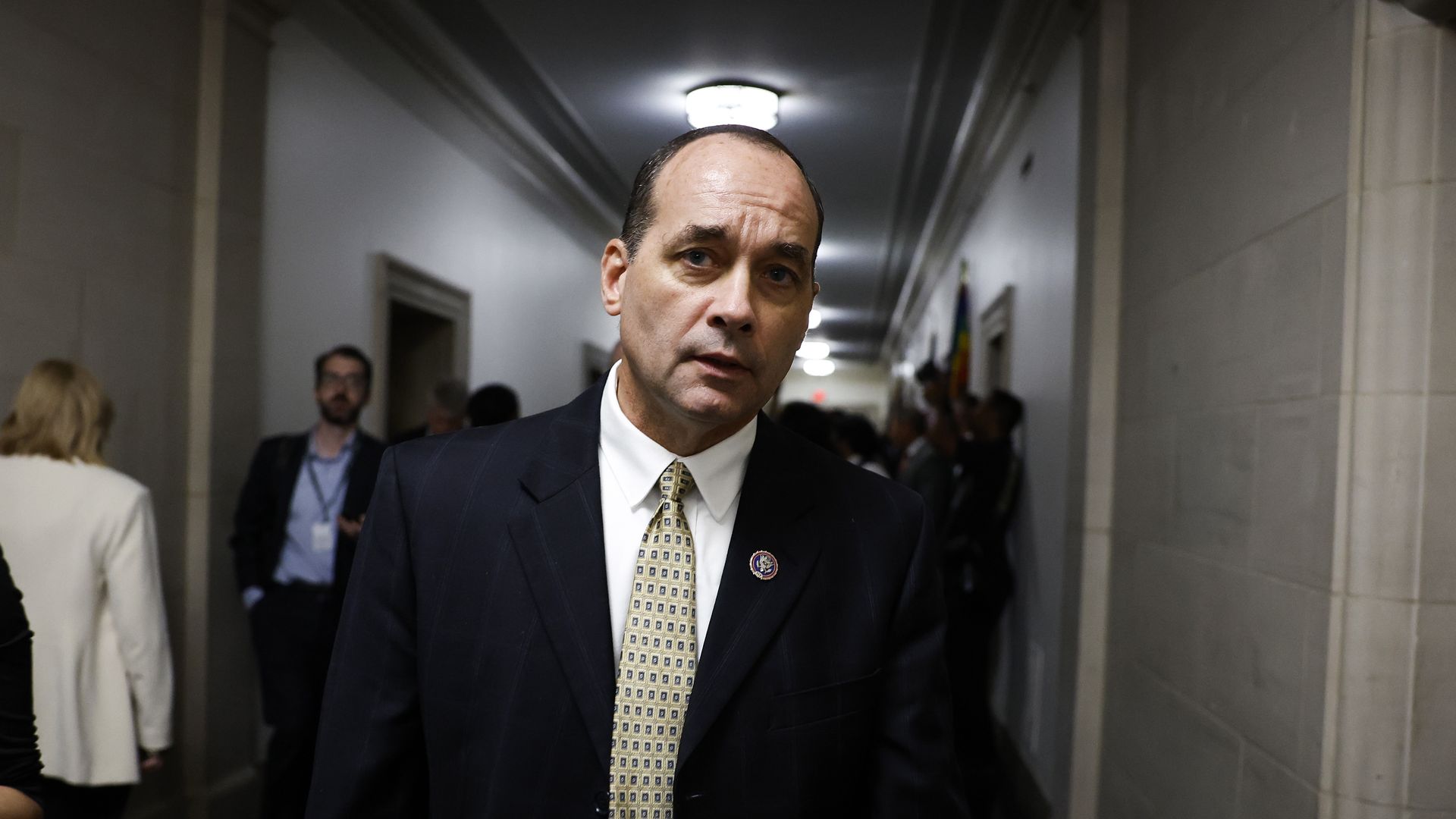 Rep. Bob Good leaves a House Republican caucus meeting. (Photo by Anna Moneymaker/Getty Images)