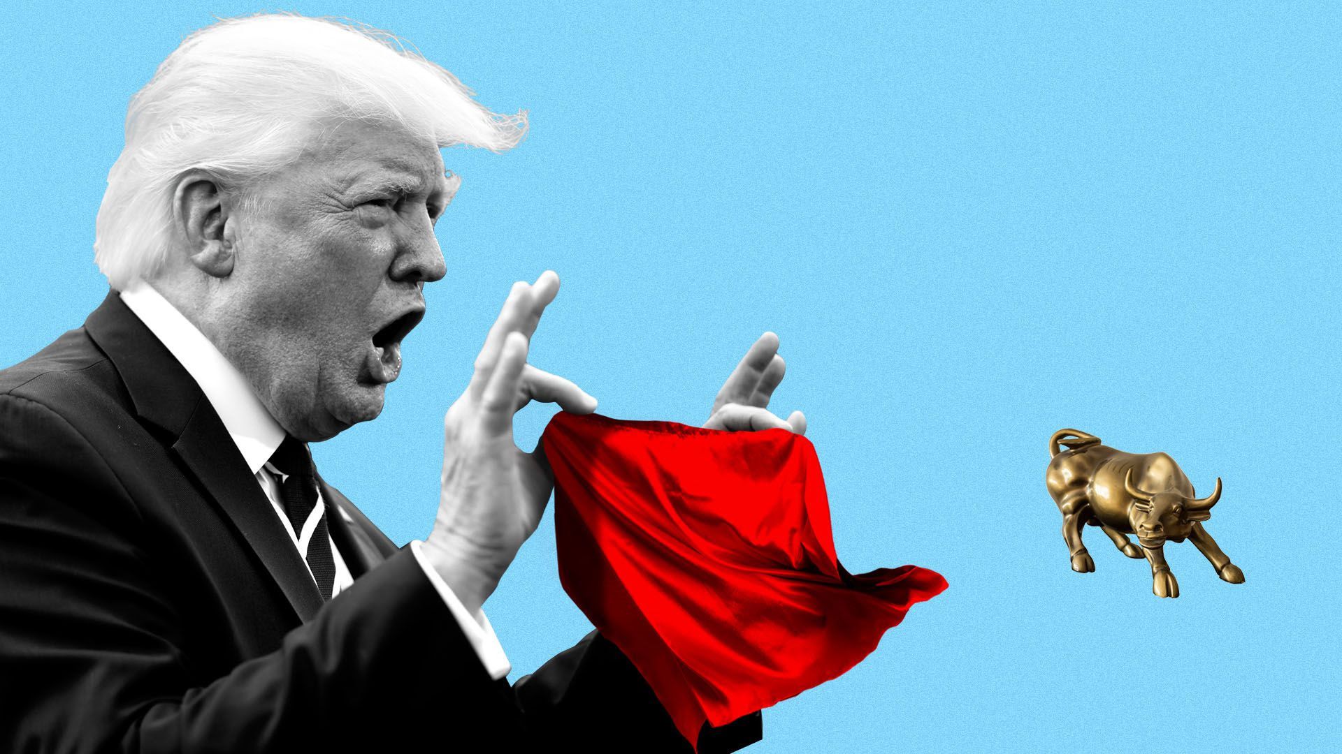 President Trump taunting the Wall Street Journal bull statue