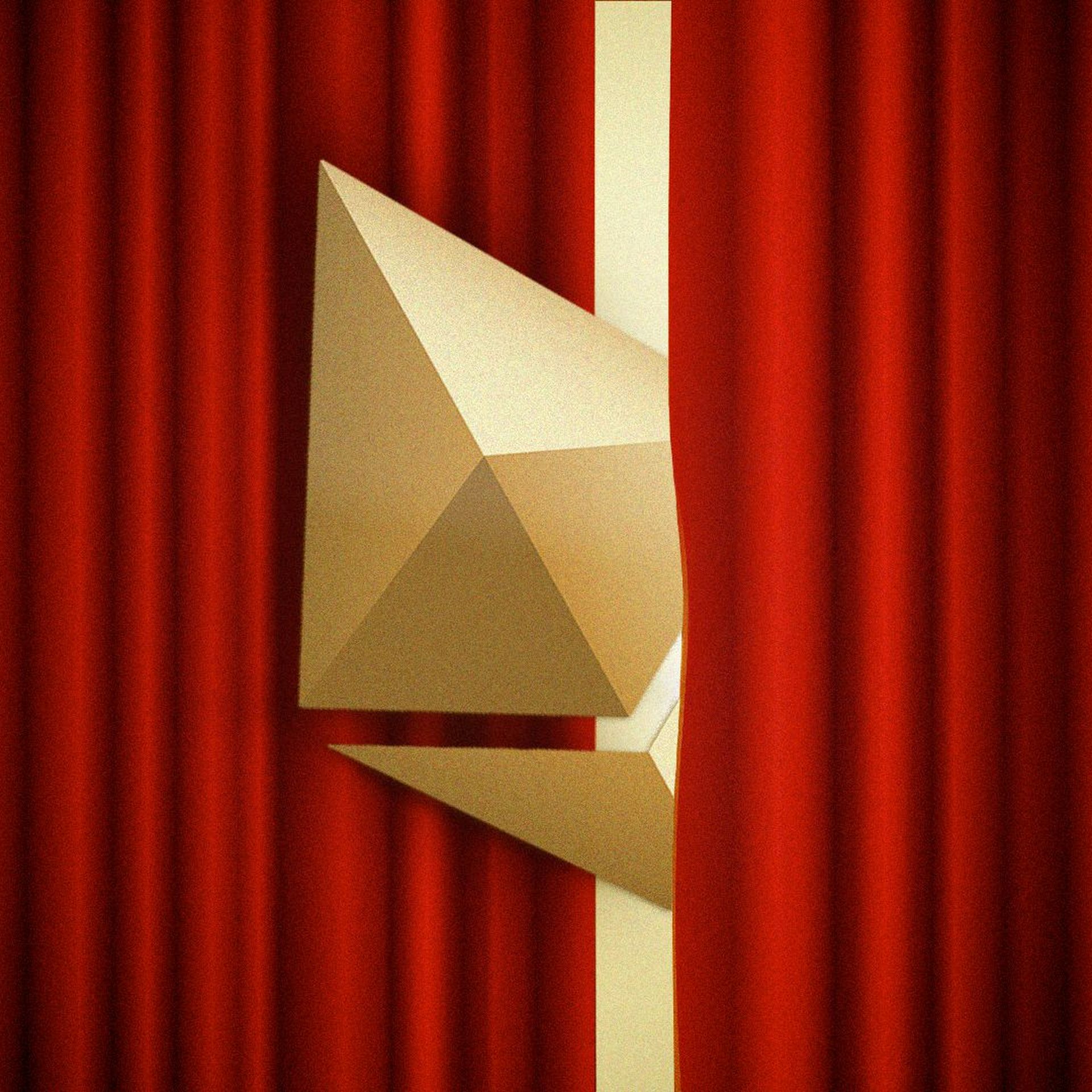 Illustration of the Ethereum logo peeking out from behind a curtain.