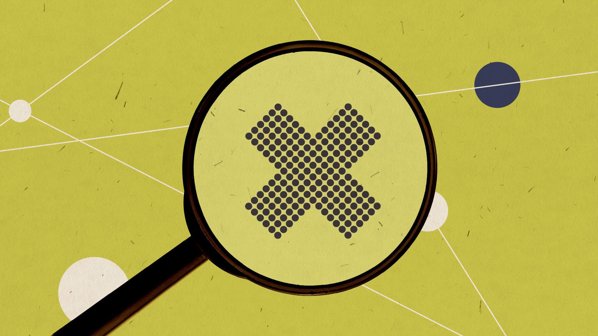 Illustration of a magnifying glass with a large X surrounded by lines and circles
