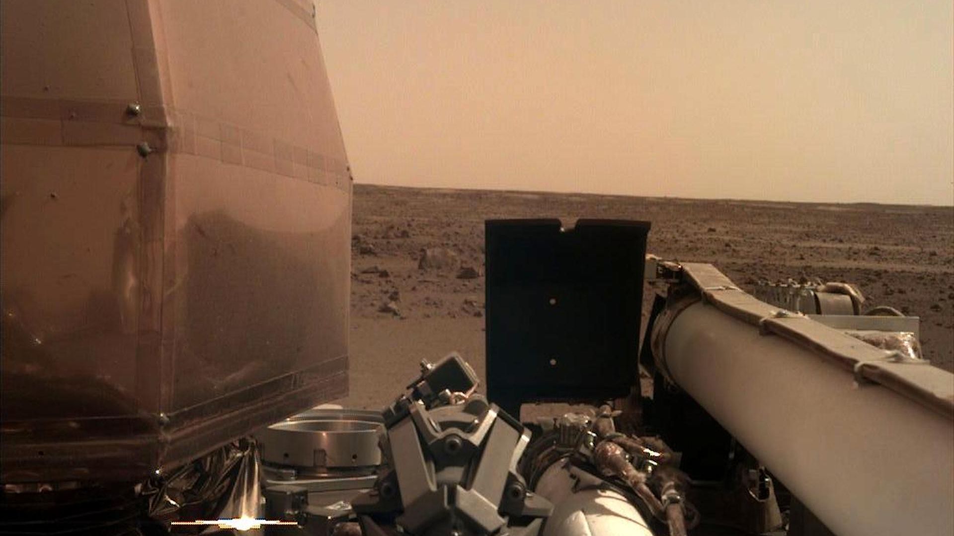 The Instrument Deployment Camera (IDC), located on the robotic arm of NASA's InSight lander, took this picture of the Martian surface on Nov. 26, 2018.