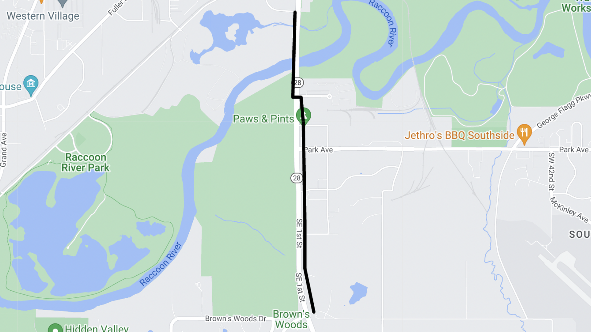 A google map showing the bike trail