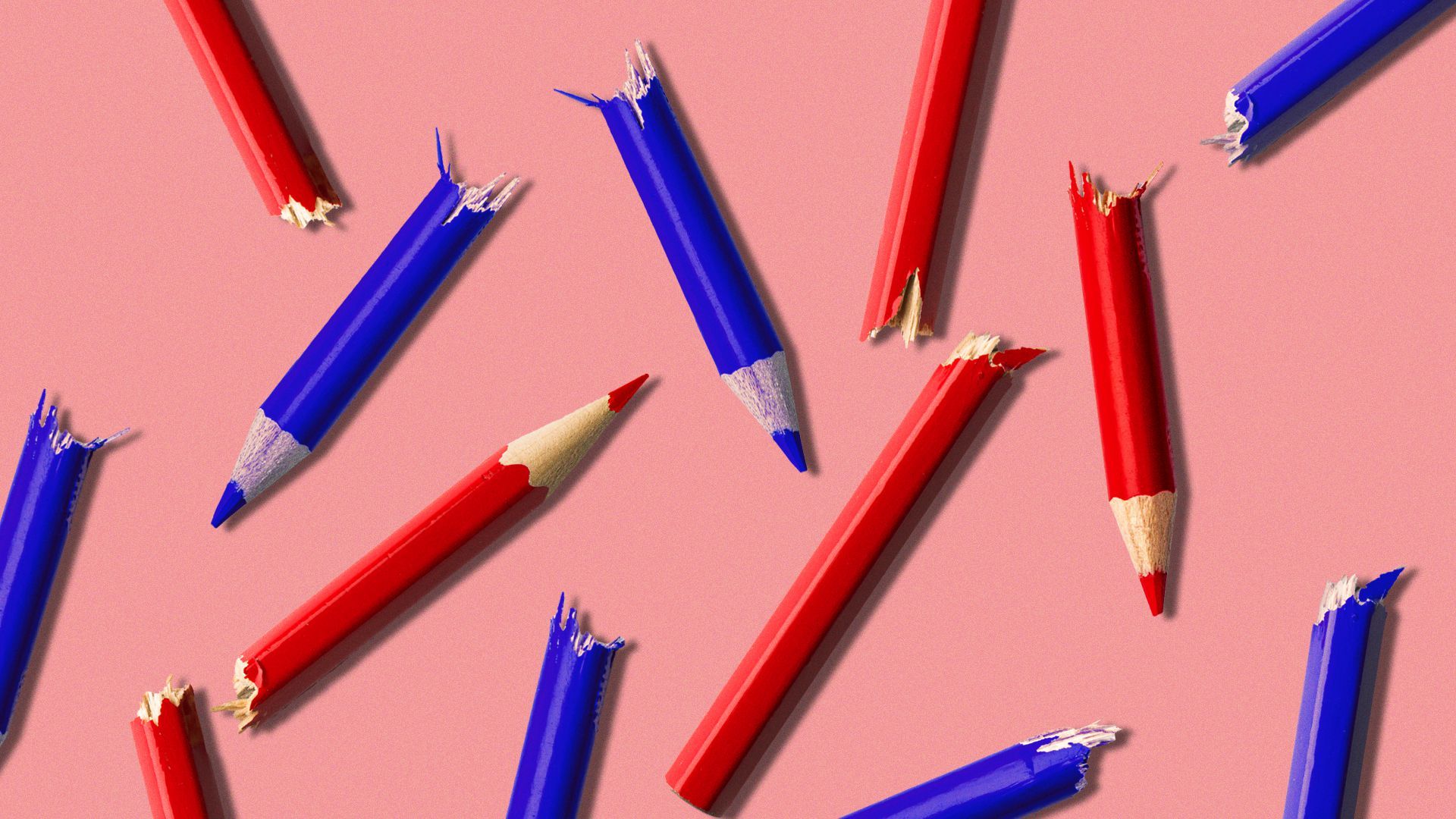 Illustration of red and blue broken pencils.