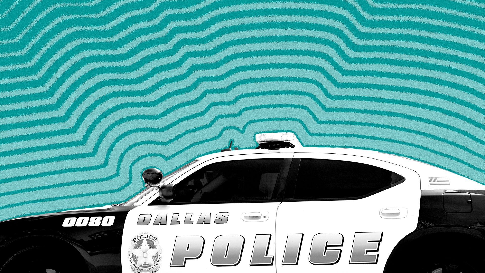 Photo illustration of a Dallas Police cruiser with lines radiating from it.
