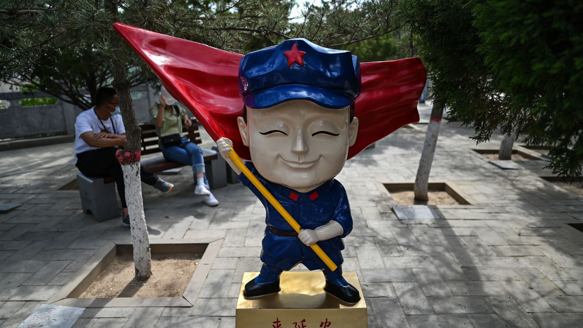 a government organised media tour shows tourists at Baota mountain in Yan'an city, the headquarters of the Chinese Communist Party from 1936 to 1947, in Shaanxi province on May 9, 2021. 