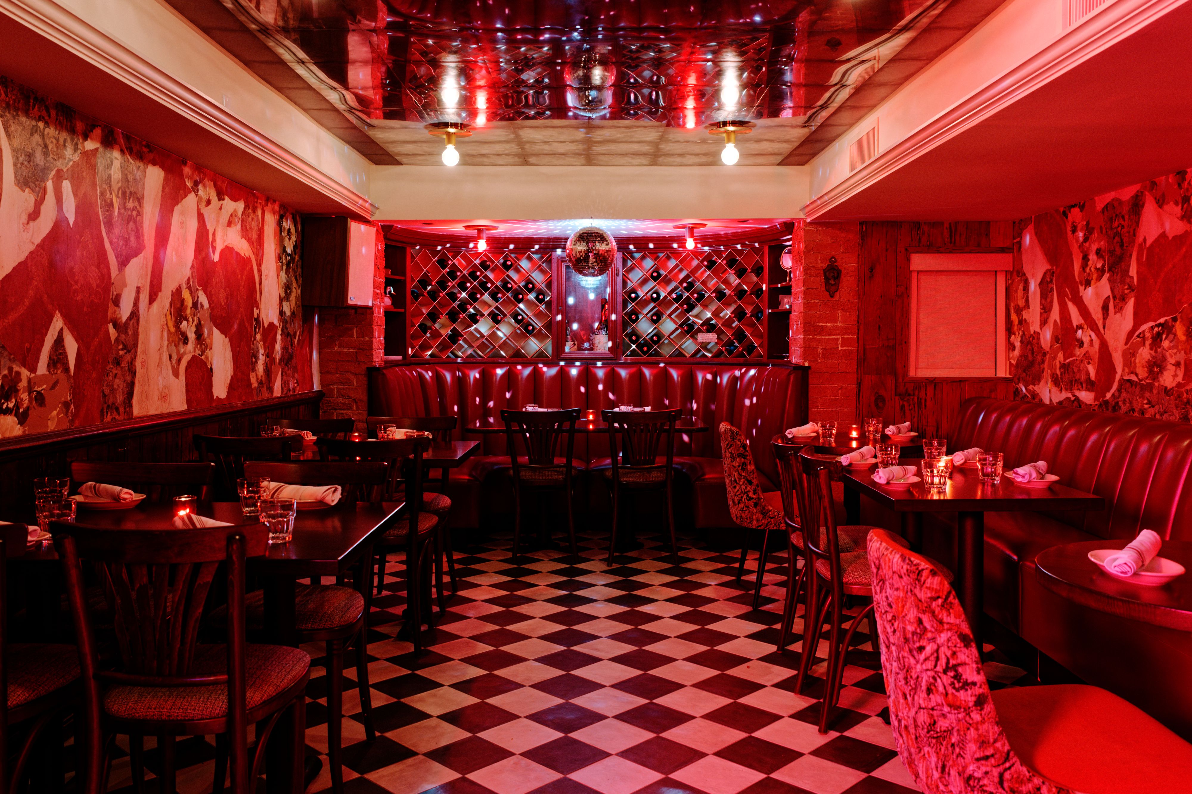 dining room with checkered floor