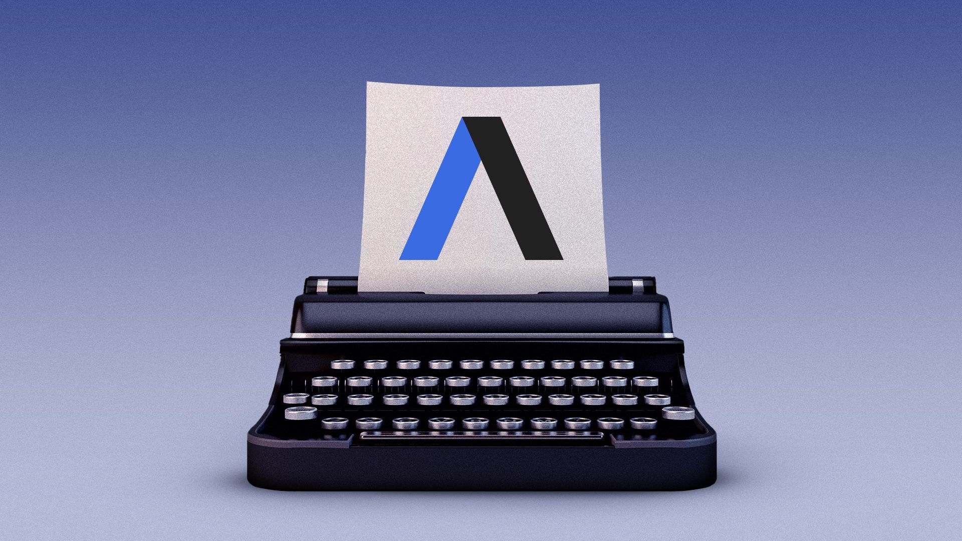 Illustration of a typewriter with the Axios "A" logo on the paper. 