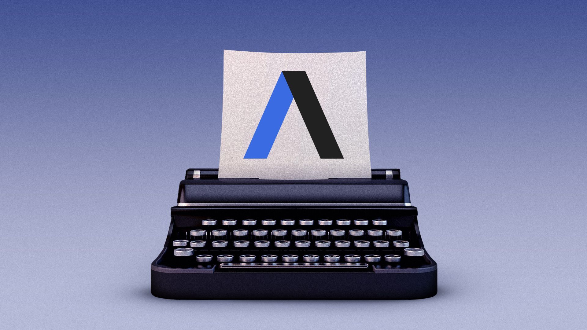 Illustration of a typewriter with the Axios "A" logo on the paper.