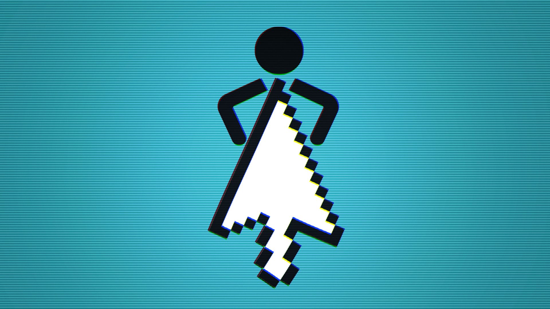 Illustration of a cursor stylized as the dress section of a stick figure woman with her arms on her hips in apparent frustration. 