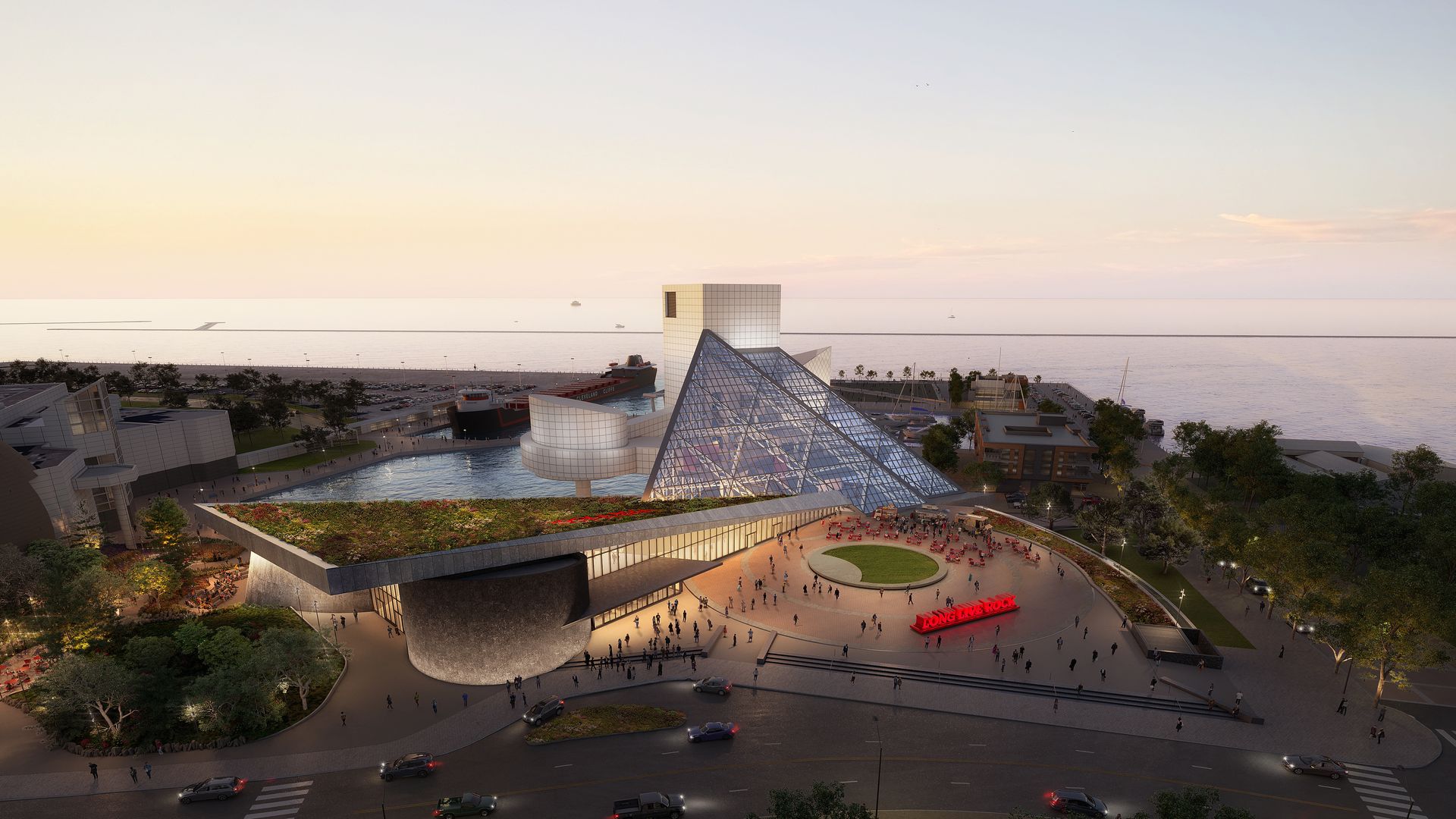 A architectural design of the Rock & Roll Hall of Fame's expansion.