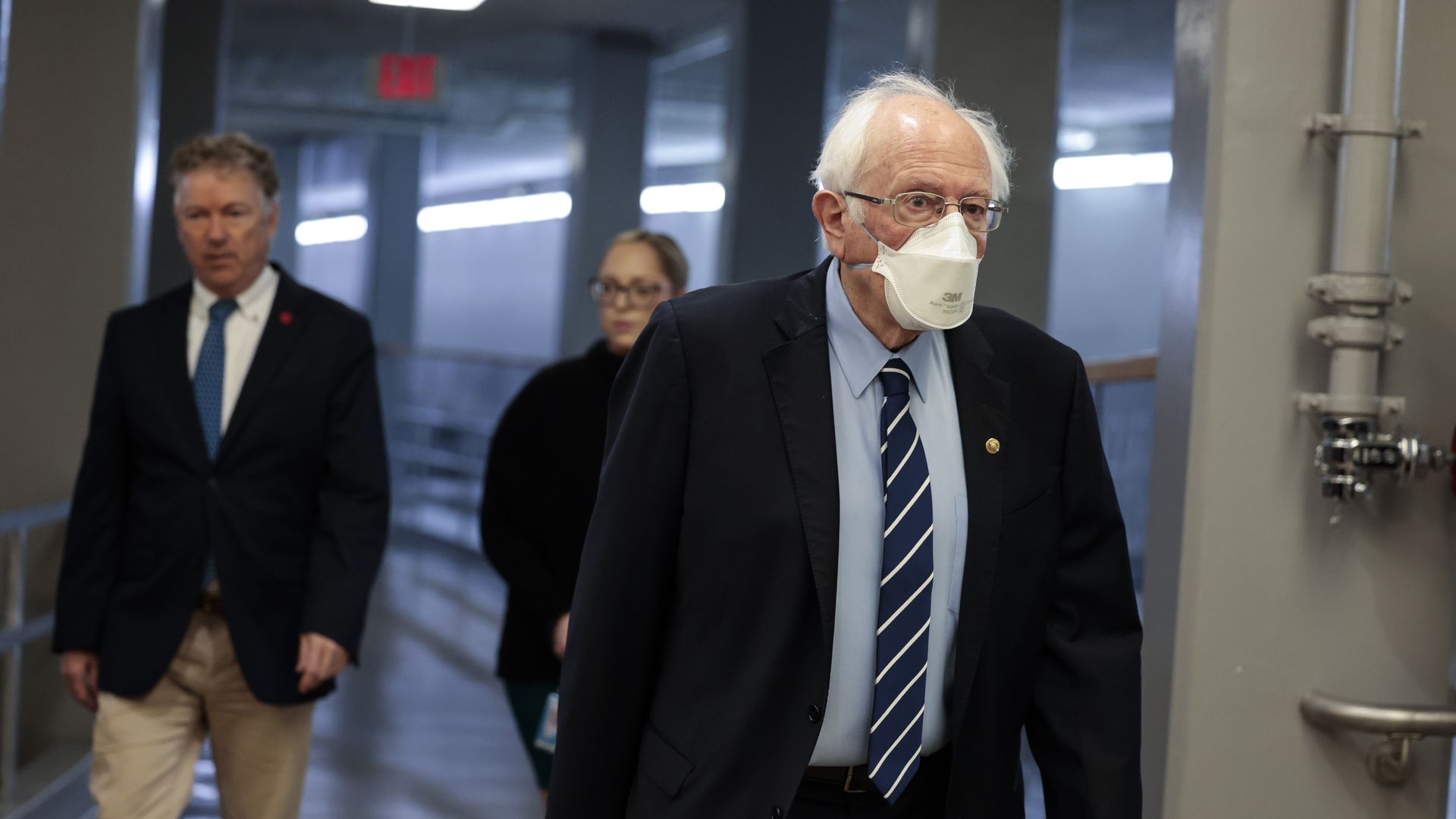 Sen. Bernie Sanders (I-VT) walks through the Senate Subway of the U.S. Capitol during a series of votes on April 07, 2022 in Washington, DC.