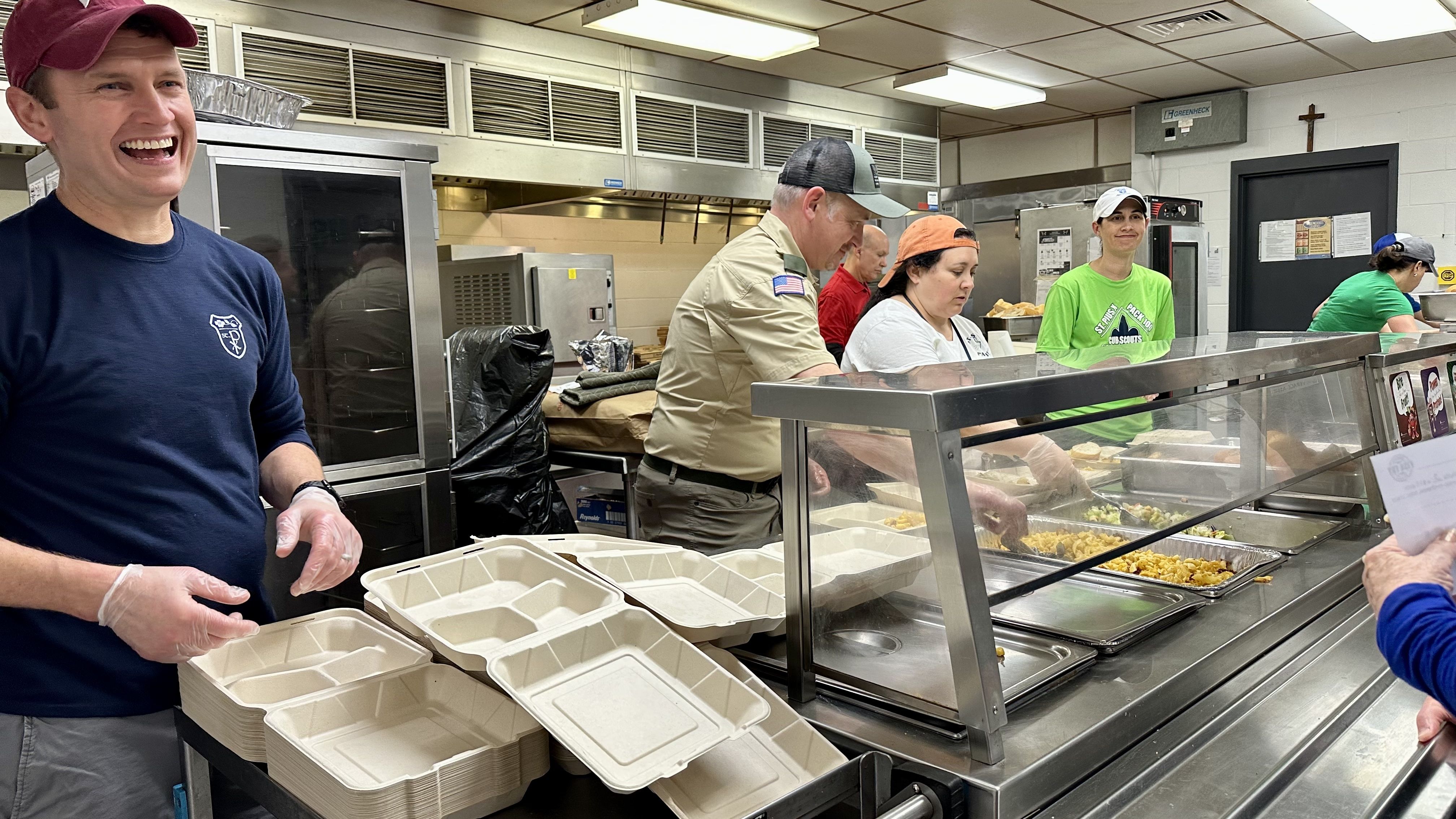 Photo shows the food line at St. Pius.