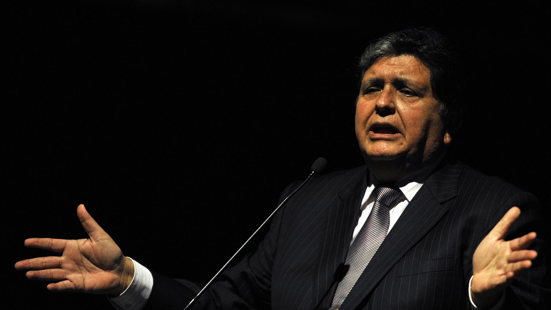 The former president of Peru, Alan Garcia, speaks during the First International Meeting of the Pacific Basin