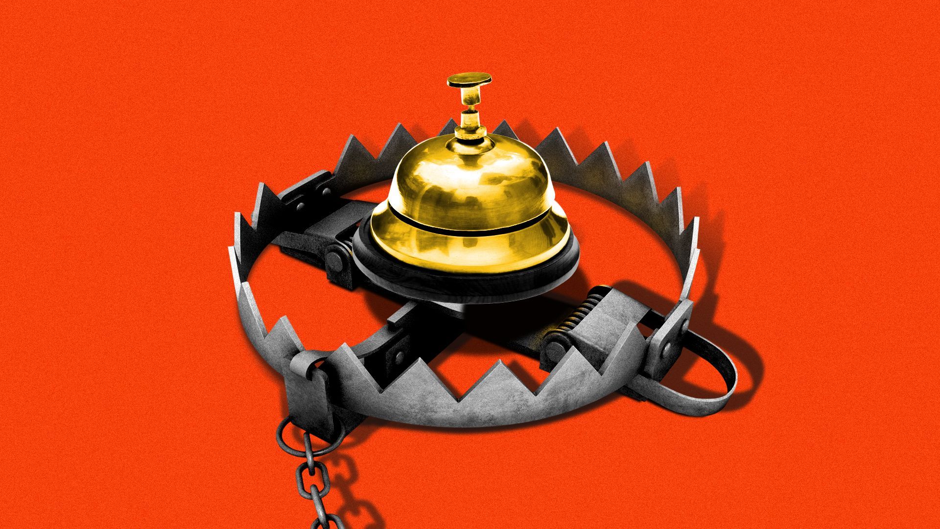 Illustration of a hotel lobby bell sitting in a bear trap