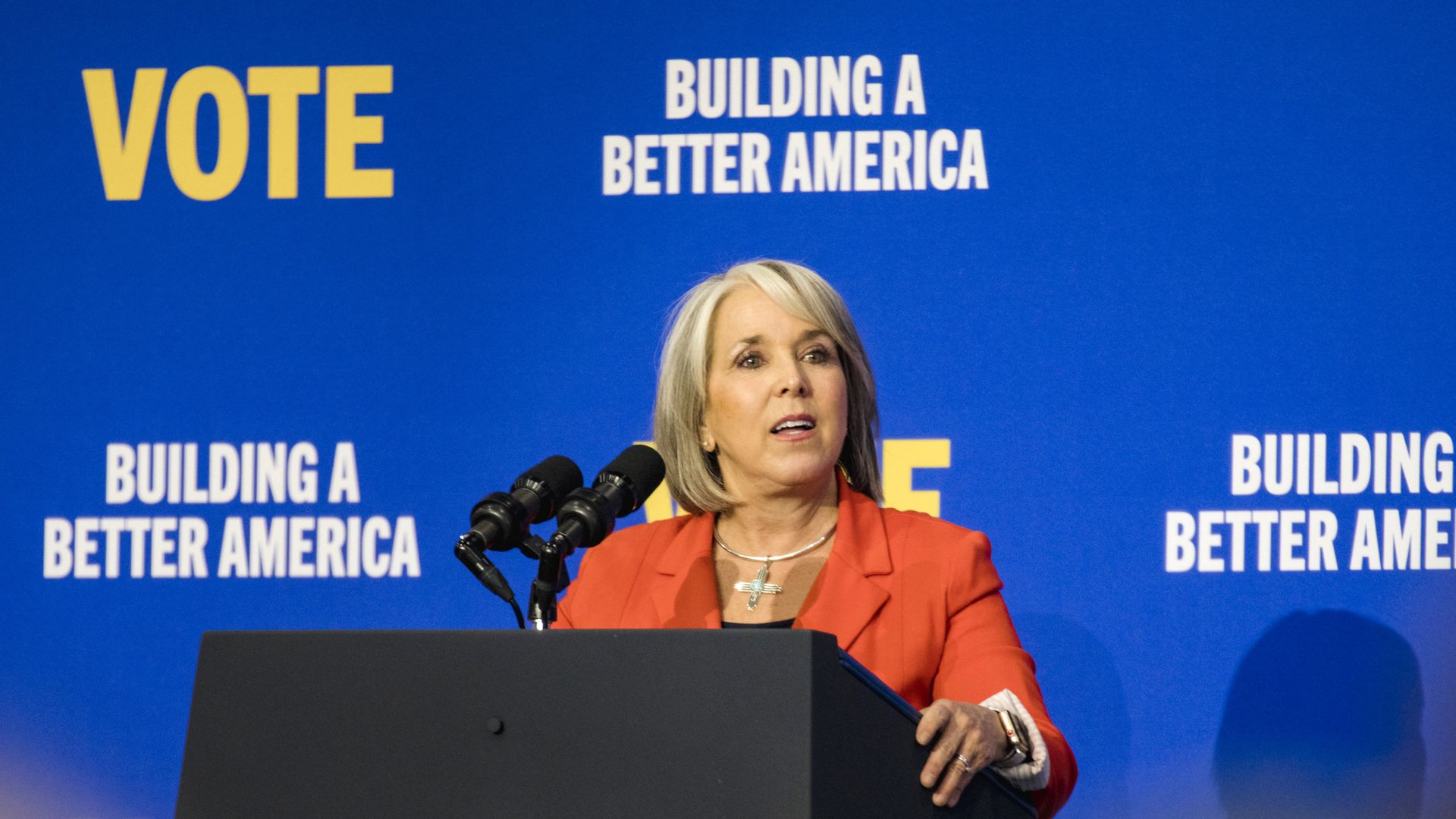 Michelle Lujan Grisham, governor of New Mexico, speaks during a New Mexico Democrats rally with US President Joe Biden in Albuquerque, New Mexico, US, on Thursday, Nov. 3, 2022. 