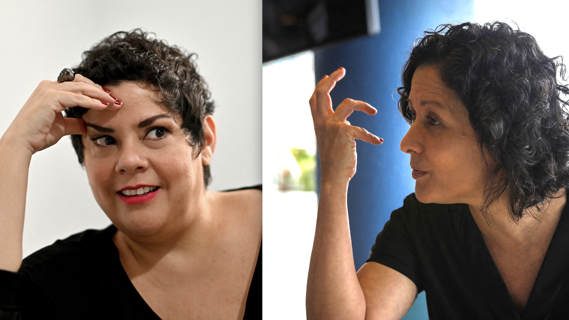 Ecuadorian writer and journalist Maria Fernanda Ampuero poses for pictures during an AFP interview in Madrid. Colombian writer Pilar Quintana speaks during an interview in Miami. 