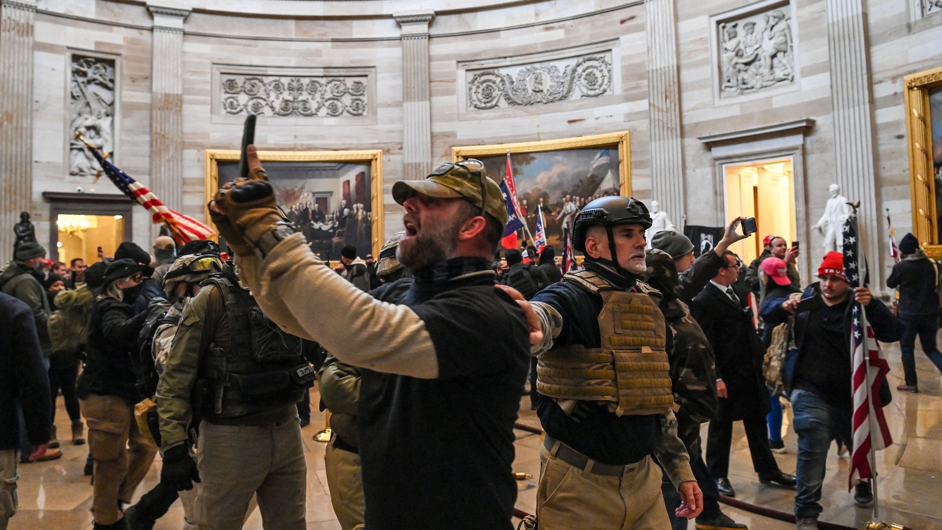 Supporters of US President Trump enter the US Capitol's Rotunda on January 6, 2021, in Washington, DC.