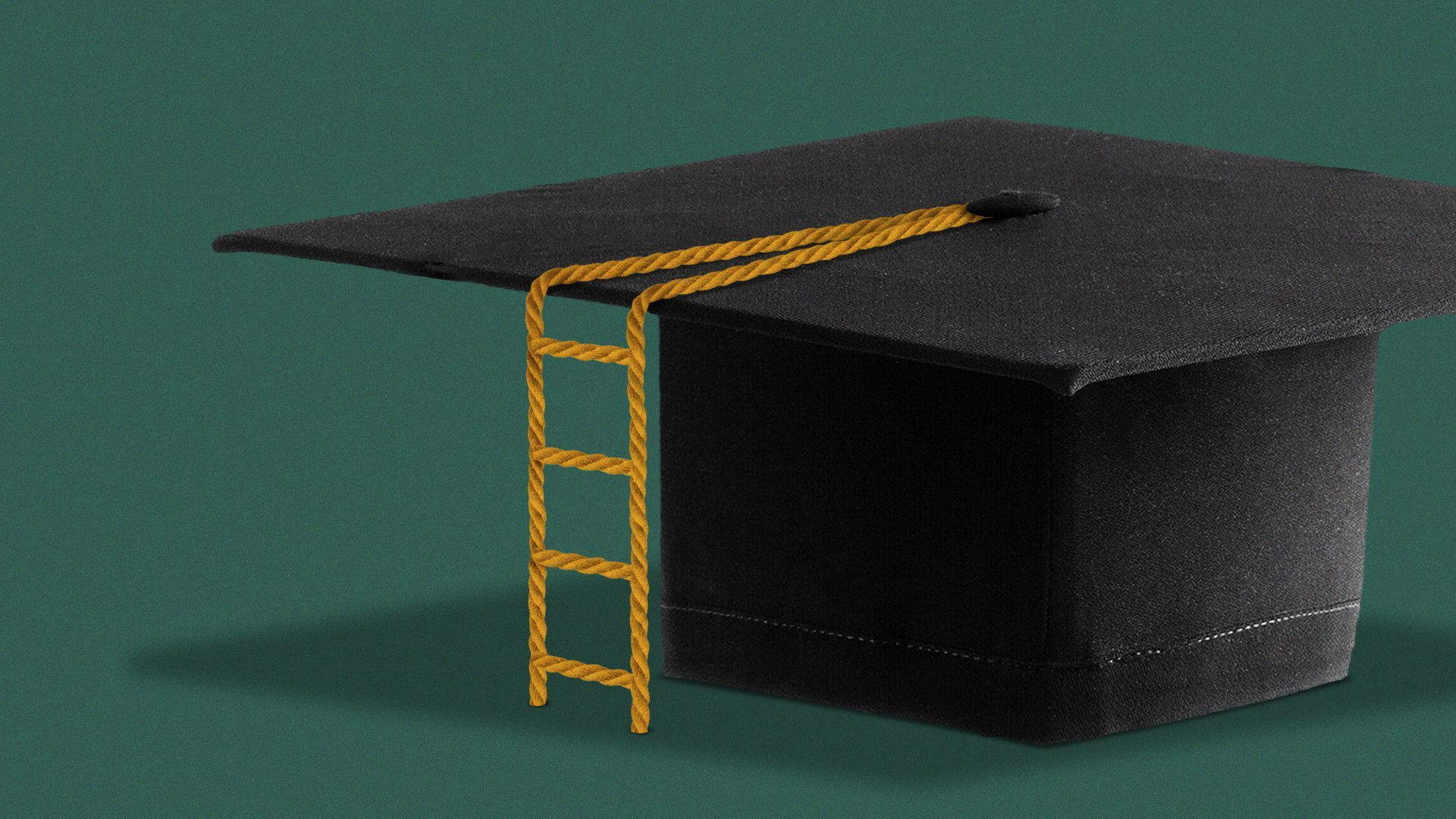 Illustration of a graduation cap but the tassel is a ladder.