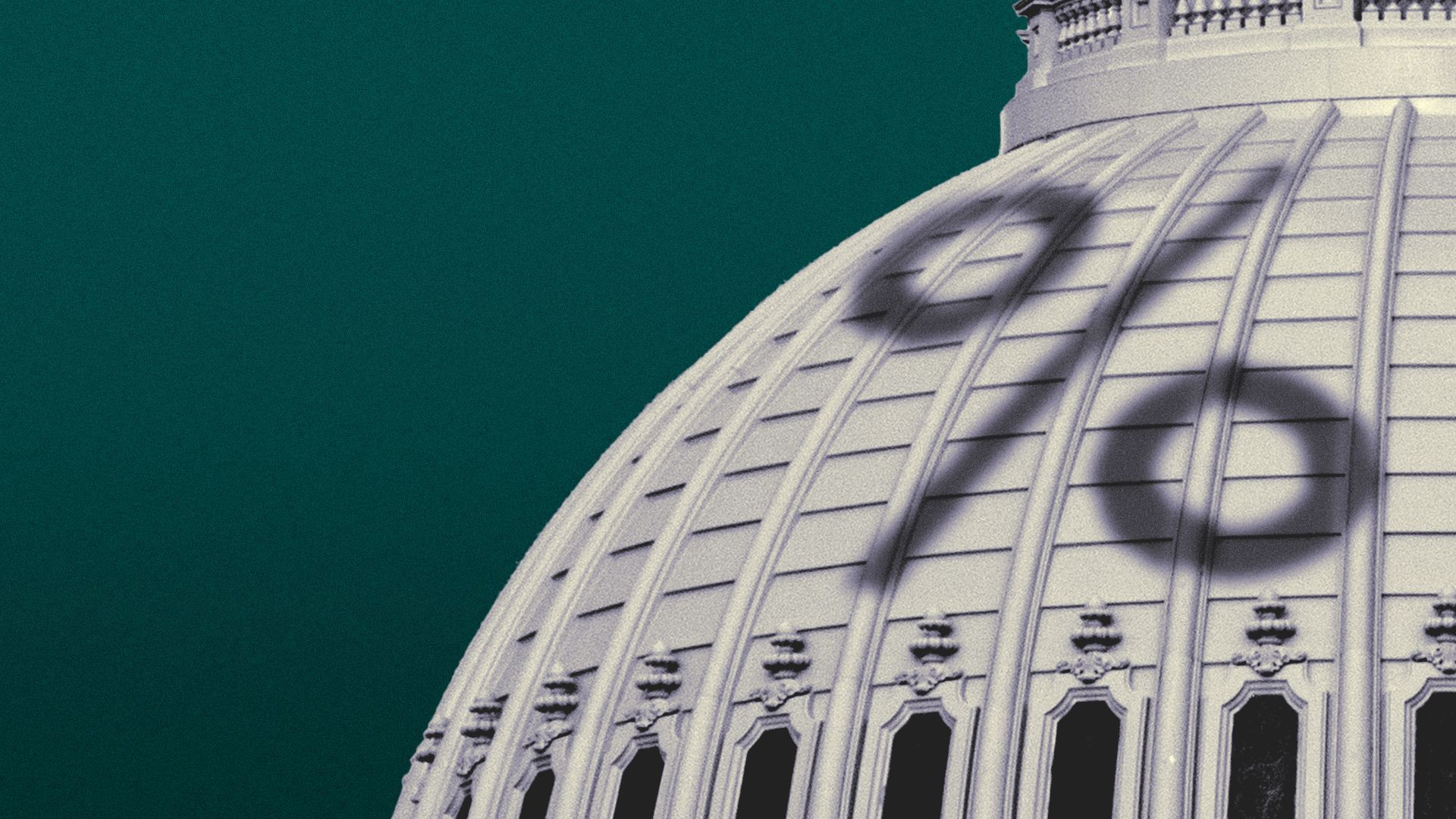 Illustration of a shadow in the shape of a percent sign being cast on the US Capitol dome.