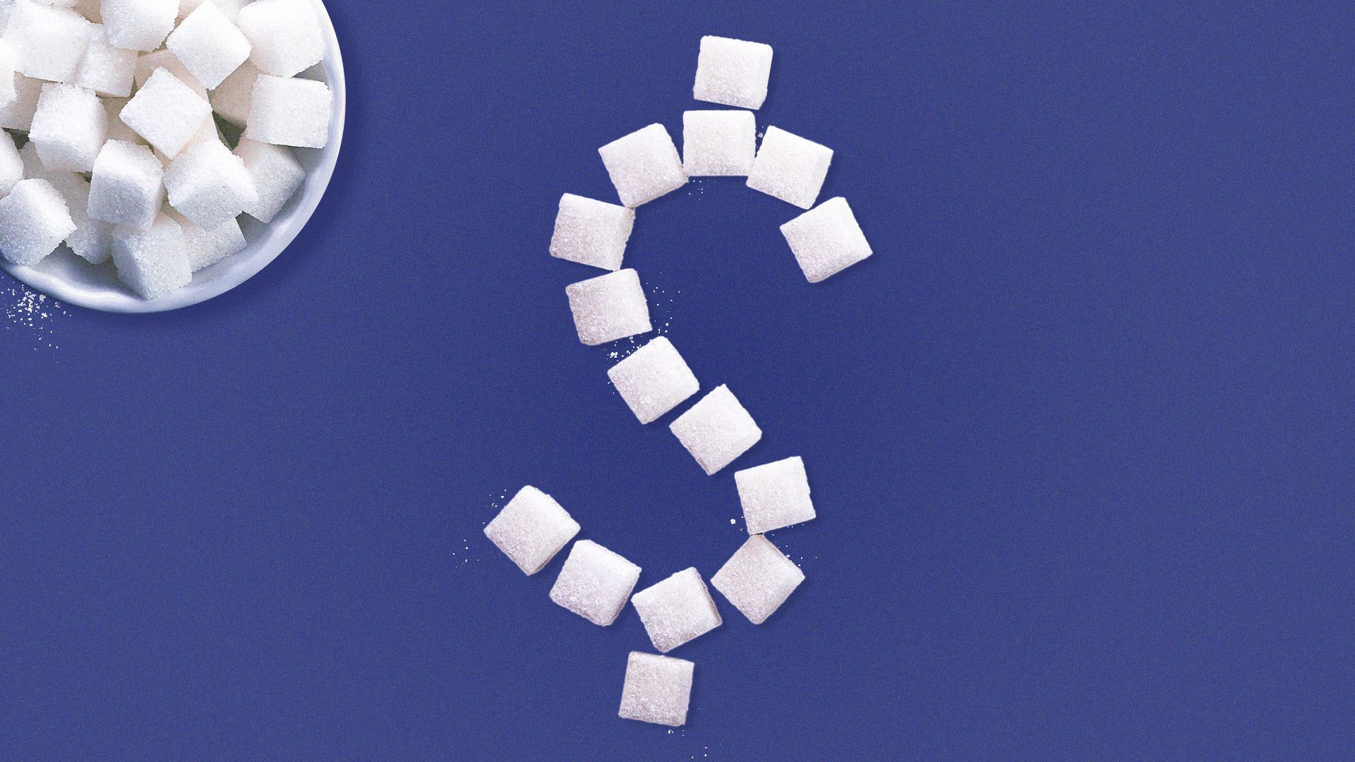 Illustration of sugar cubes forming the shape of a dollar sign.
