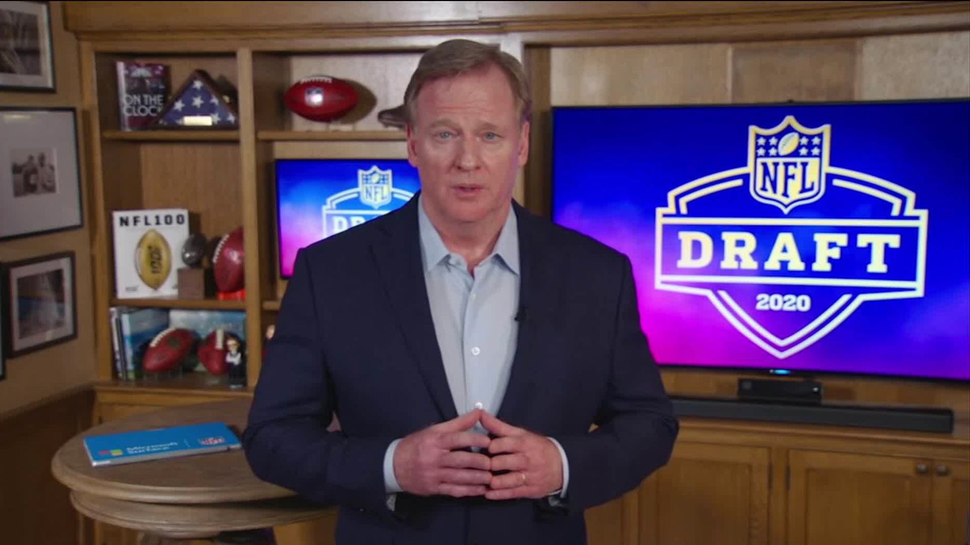 NFL commissioner Roger Goodell announced the picks from his basement in Bronxville, New York.