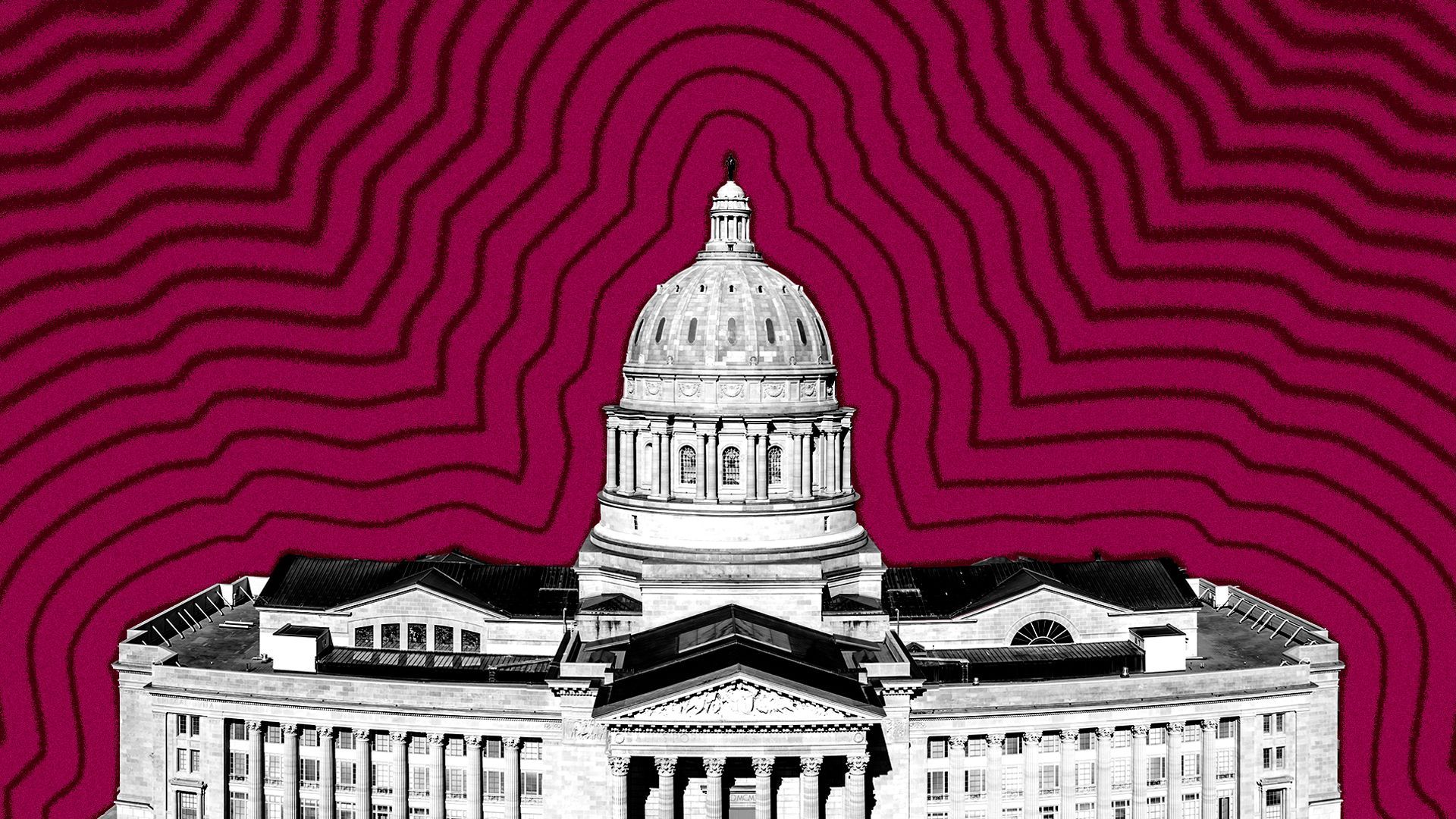Photo illustration of the Missouri State Capitol with lines radiating from it.