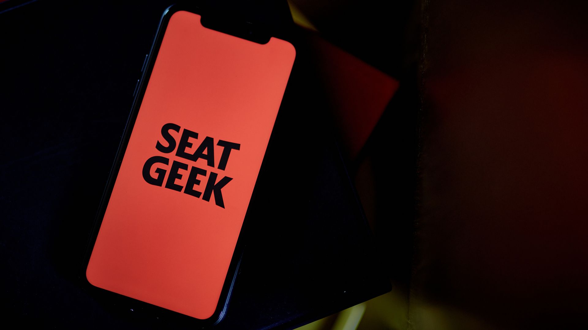 The SeatGeek logo on a smartphone arranged in New York.