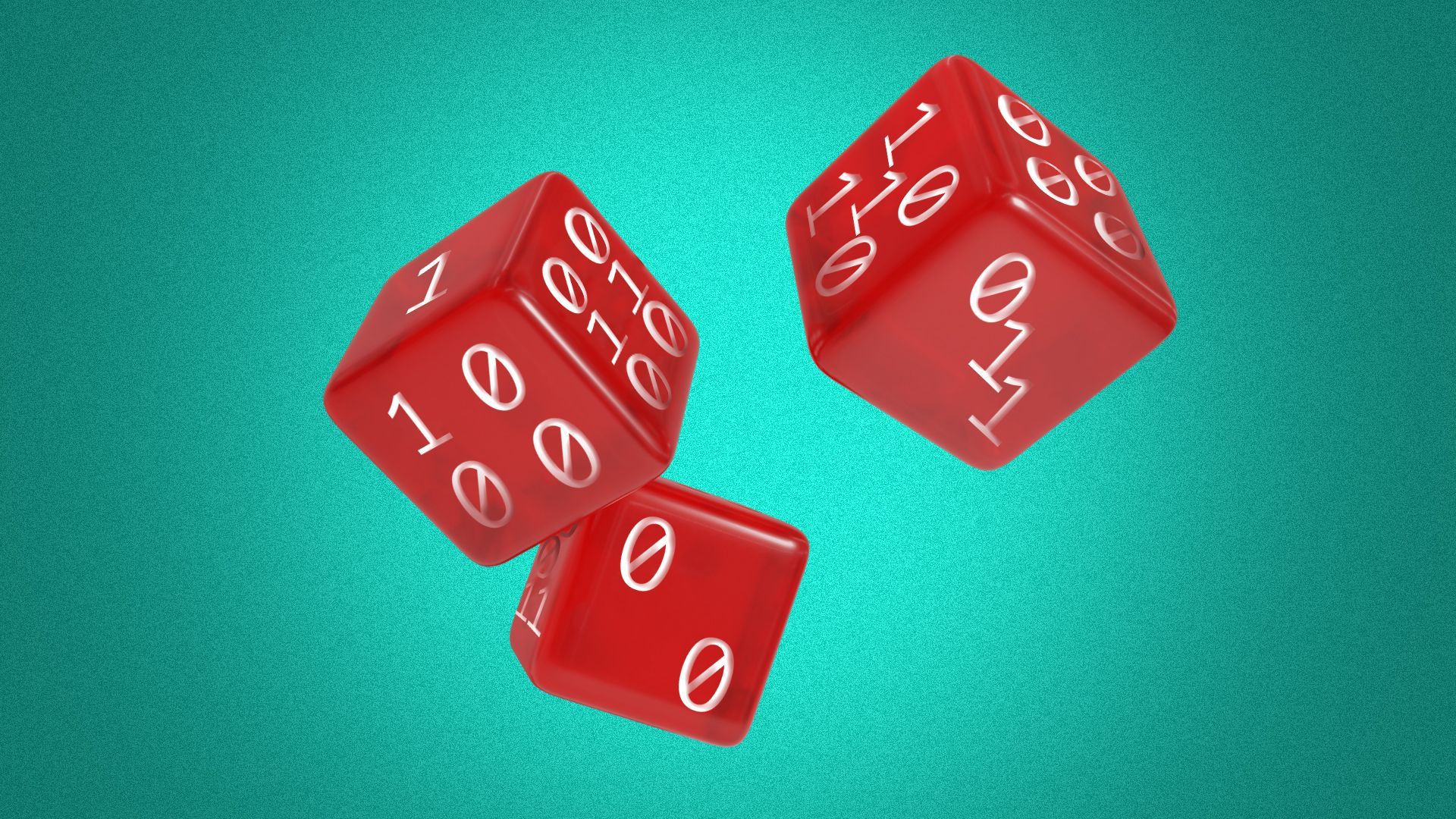 Illustration of multiple dice with binary code in place of dots