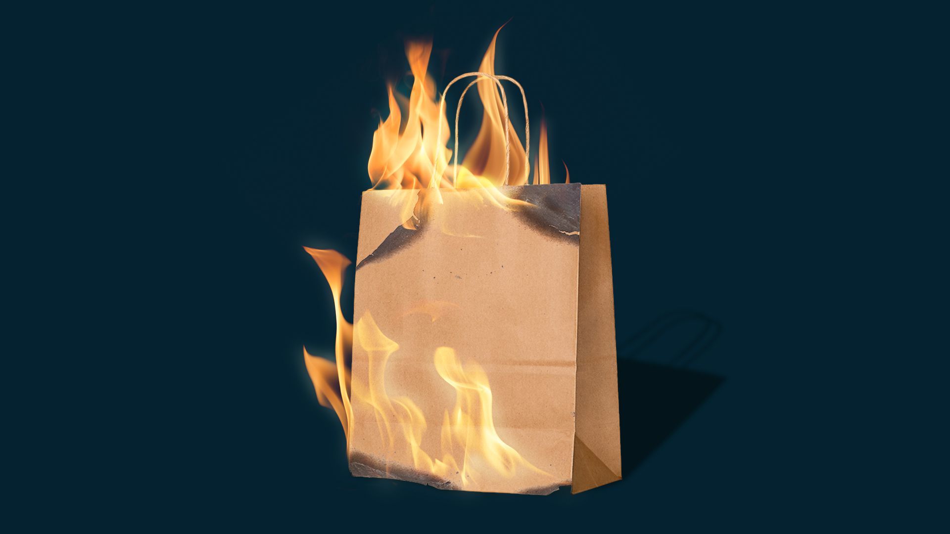 Illustration of a paper shopping bag that is on fire
