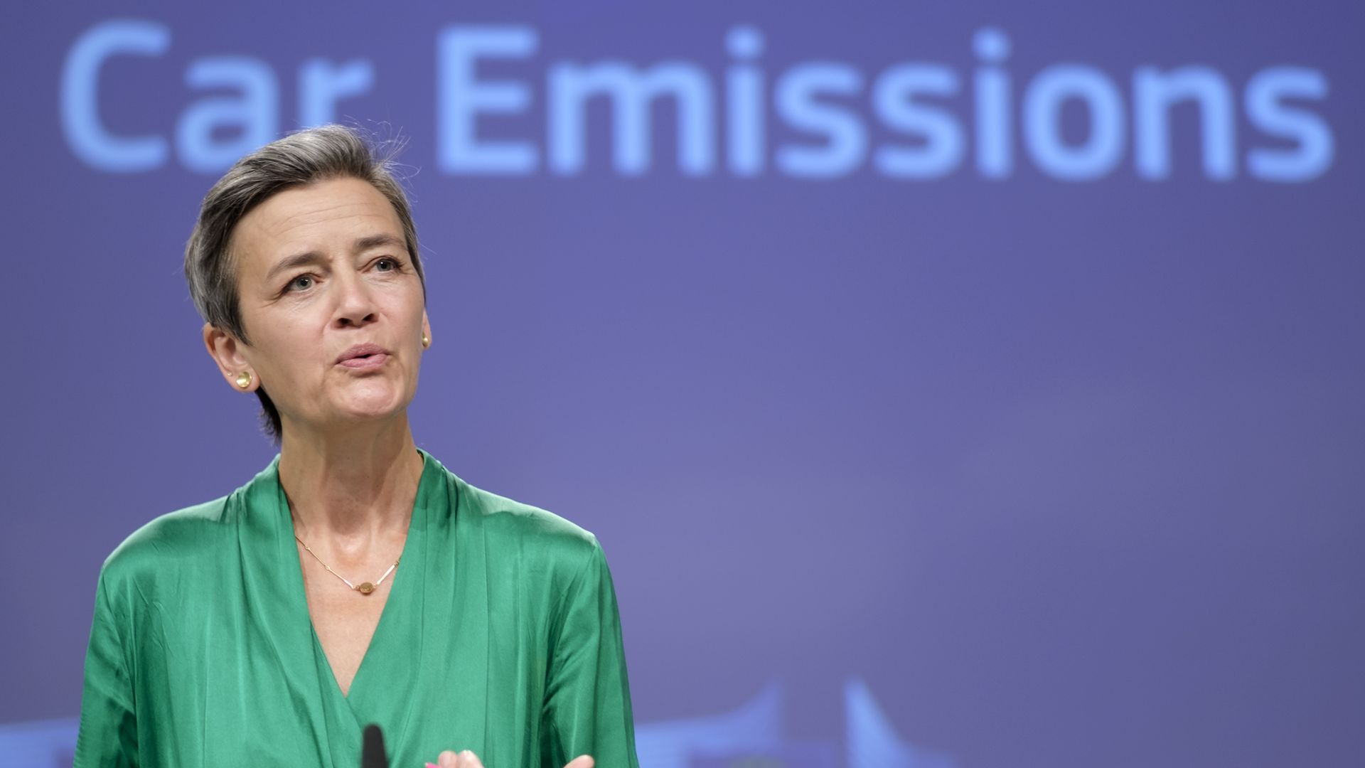 Executive Vice President of the European Commission for A Europe Fit for the Digital Age, Margrethe Vestager talks to the media in the EU Commission press room on July 8, 2021 in Brussels, Belgium.