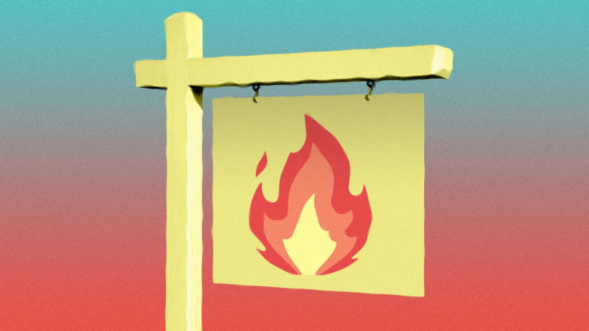 A for sale sign with a fire symbol instead of for sale details