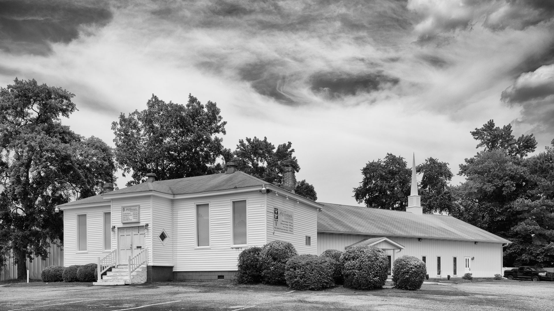 a picture of a school in black and white