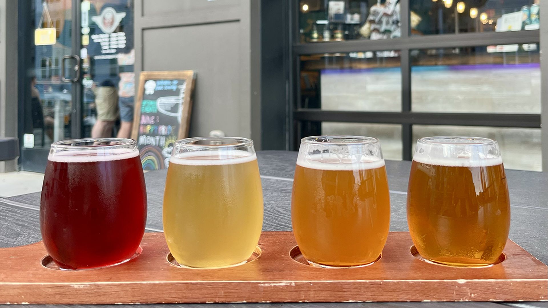 Beer flight with three glasses of beer