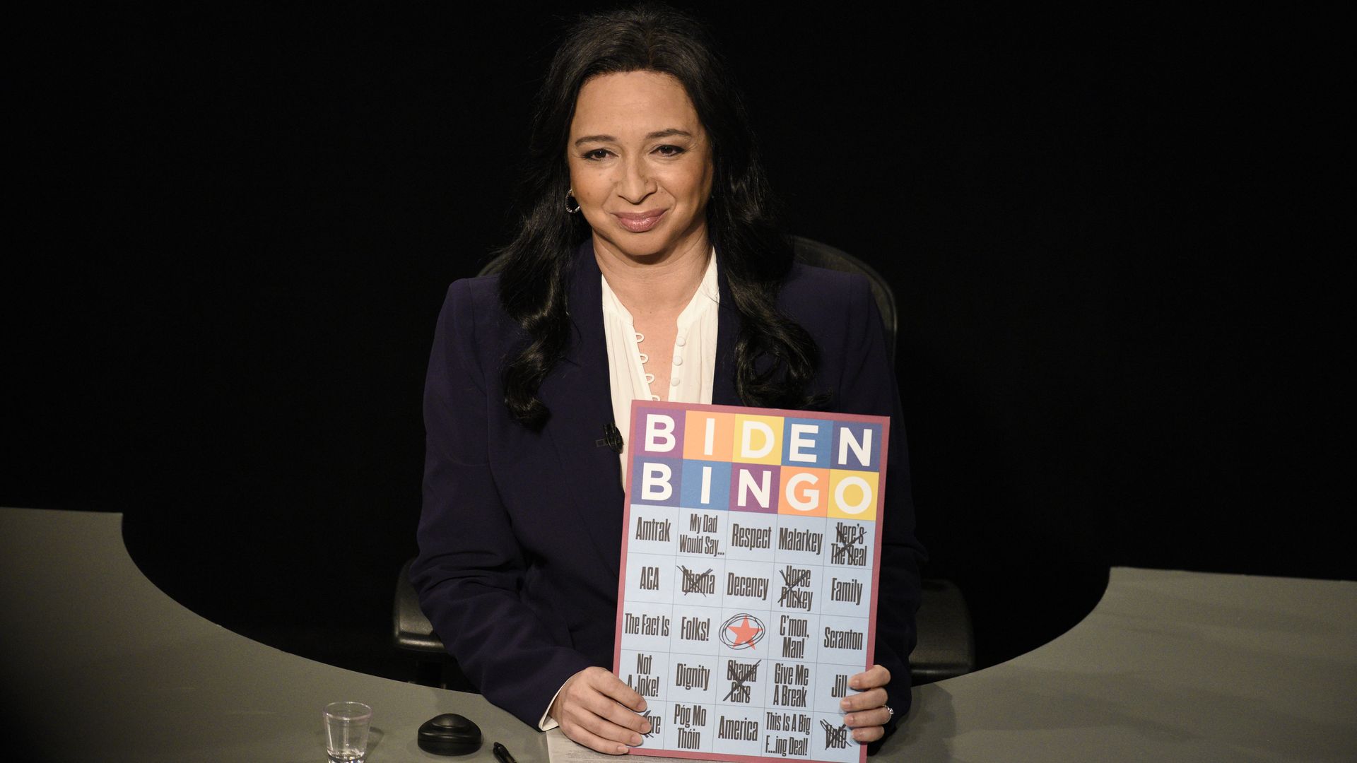 Maya Rudolf as presidential debate moderator, NBC's Kristen Welker. Photo: Will Heath/NBC