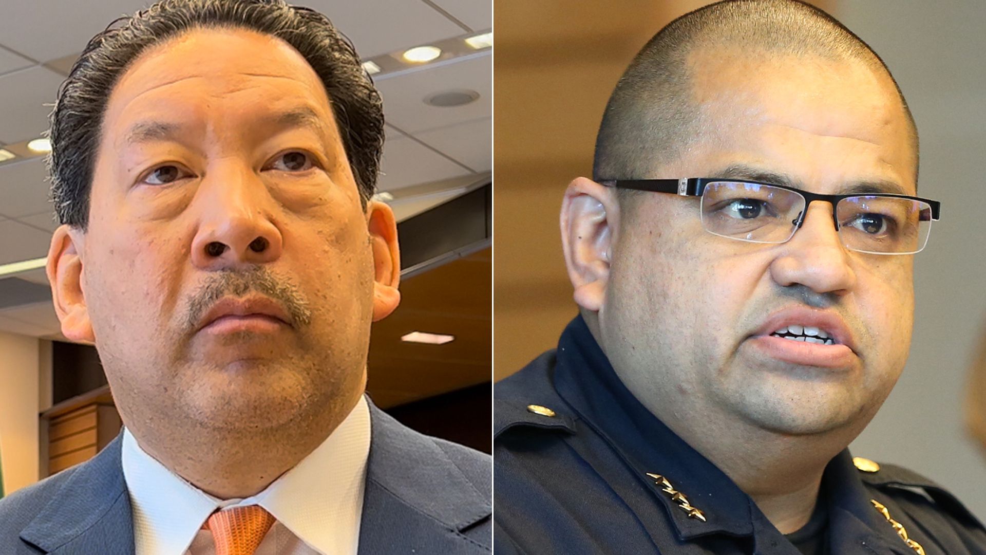 An image of Seattle Mayor Bruce Harrell and interim police chief Adrian Diaz.