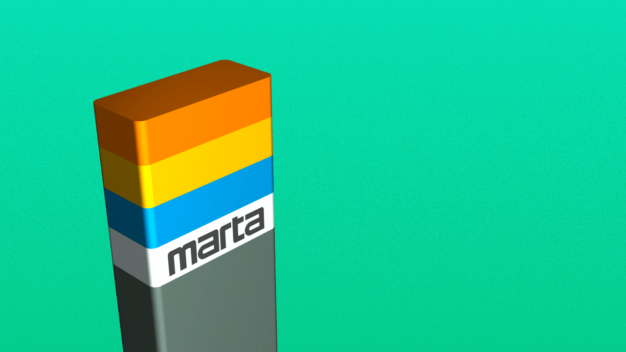 Illustration of a MARTA station sign with the top three stripes extending off to the right into the distance.