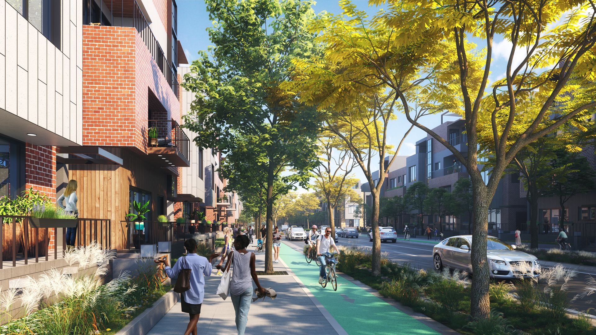 A rendering of a bike lane planned for the East Bank.