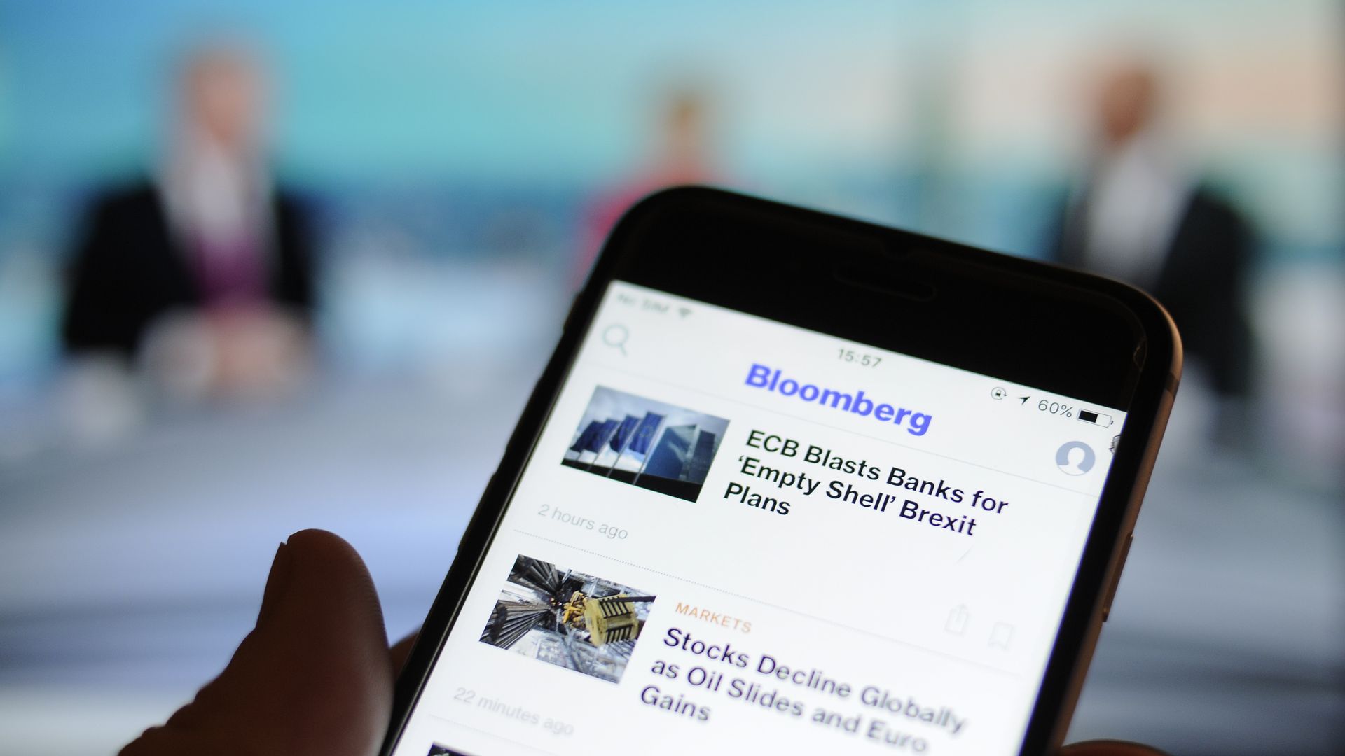 The Bloomberg news app on an iPhone